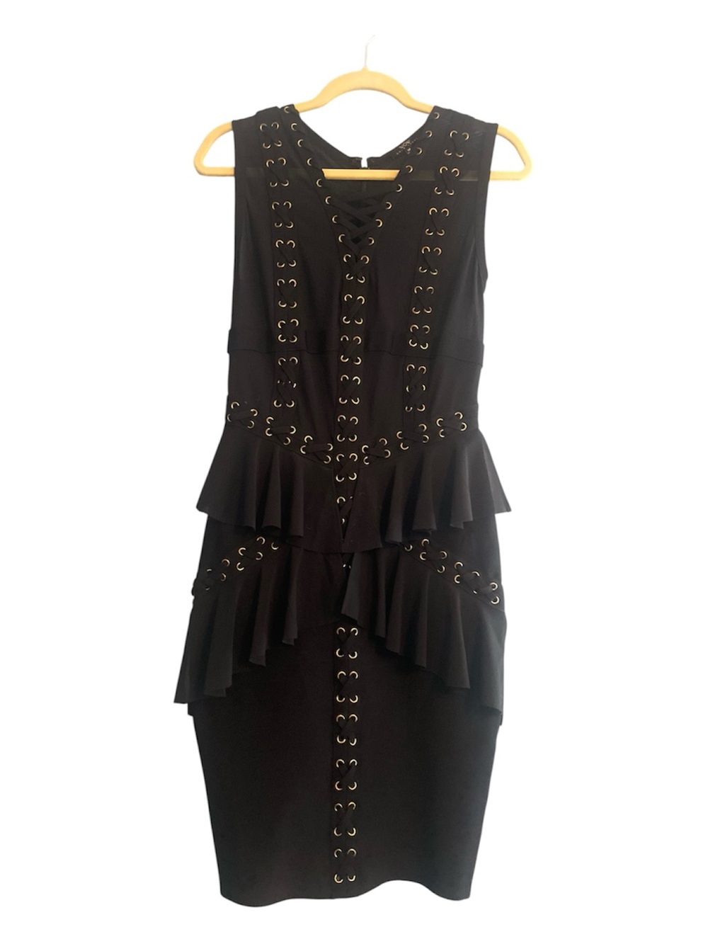 WOW Couture Gold Label Black Lace-Up Front Goth Bodycon Dress M